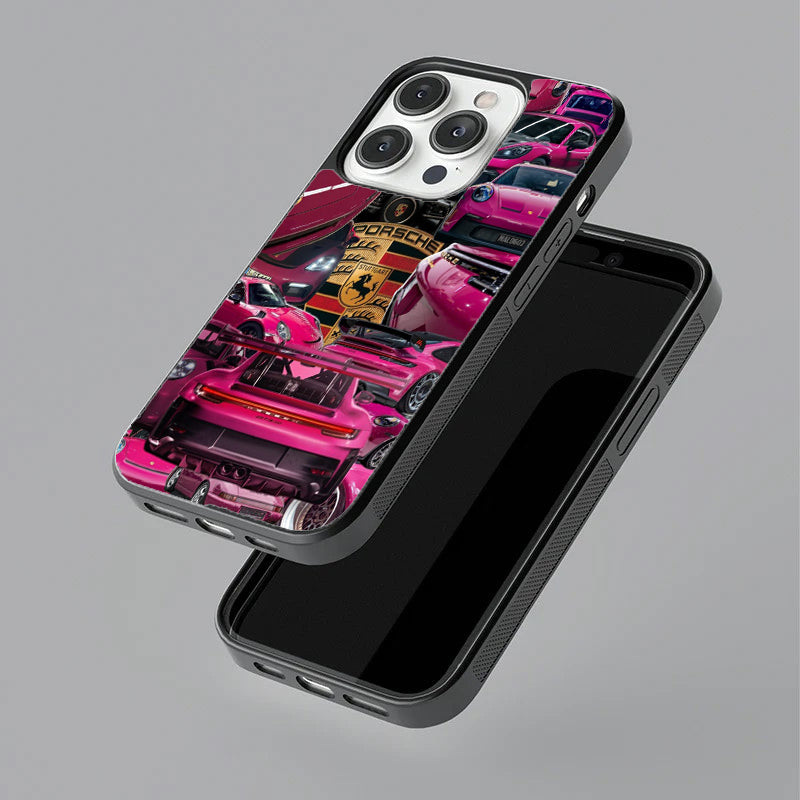 Pink Porche 911 Collage Glossy Metal TPU Case