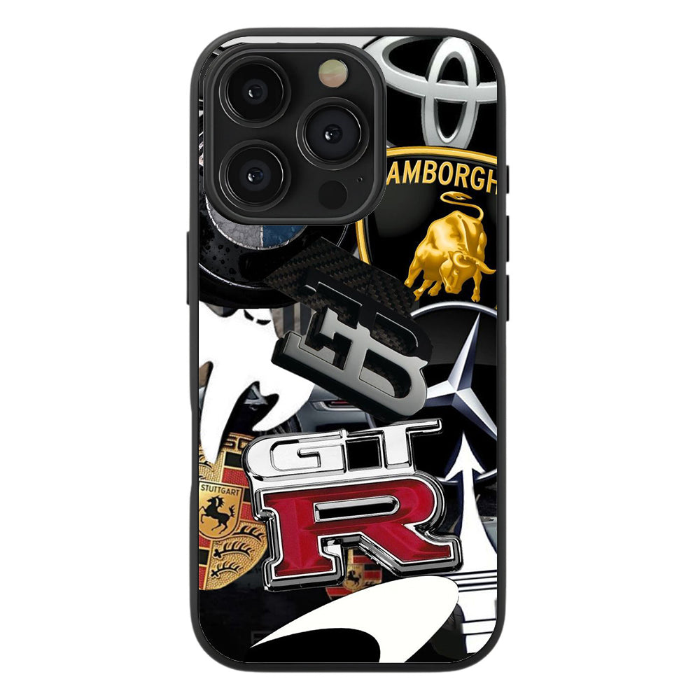 Sports Car Emblem Collection Premium Tempered Glass Case