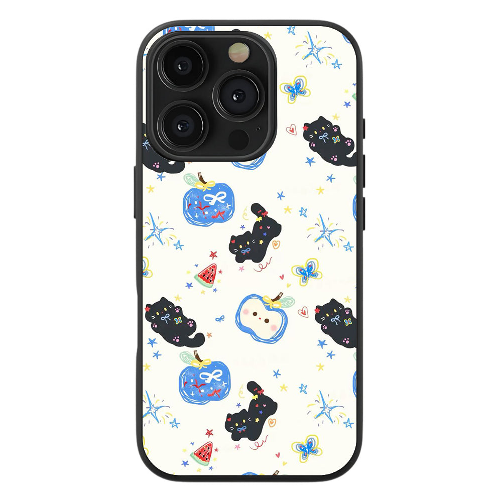 Starry Black Cat Picnic Premium Tempered Glass Case