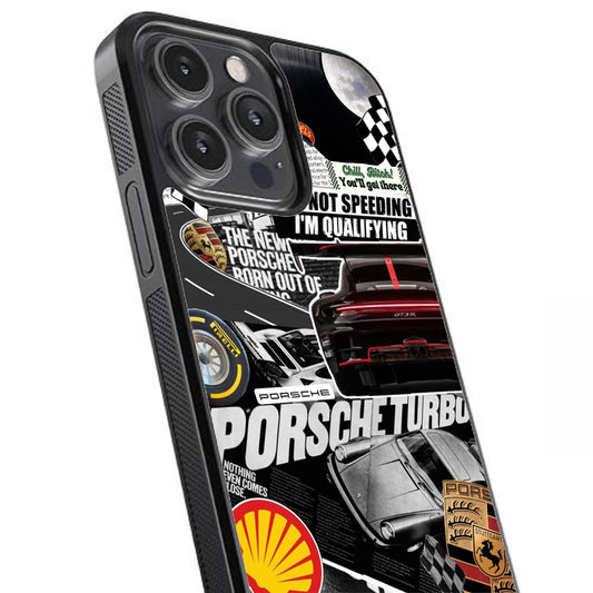 Porsche Automotive Magazine Style Glossy Metal TPU Case