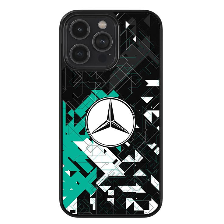 Mercedes Geometric Teal Glossy Metal TPU Case