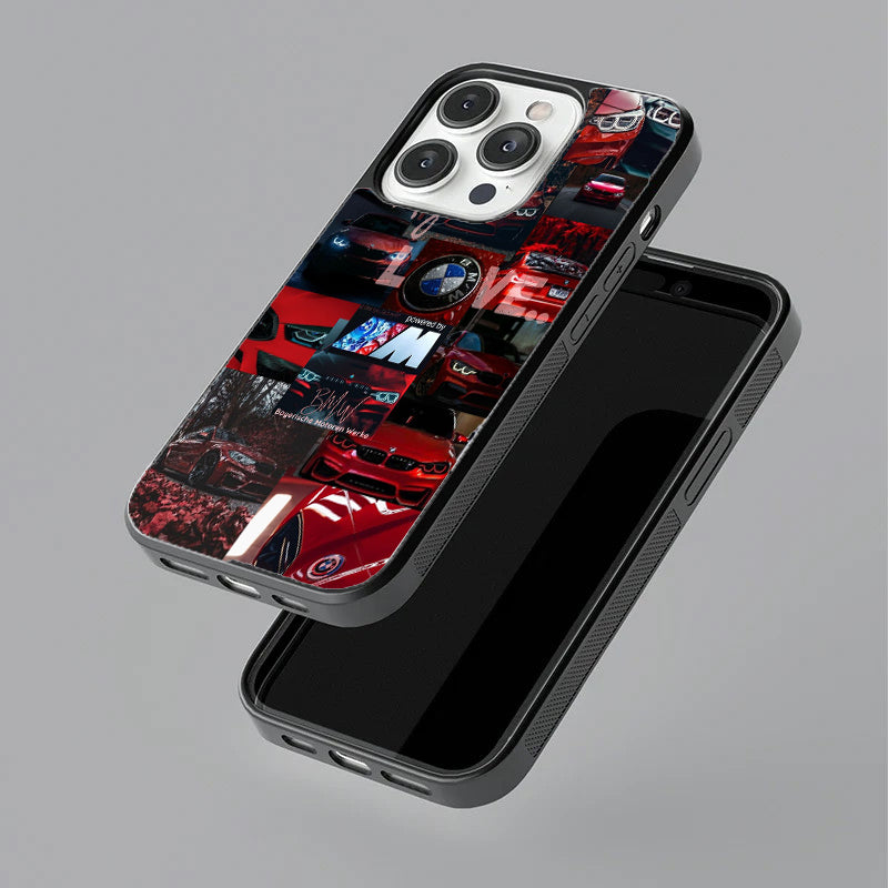 BMW M Series Love Red Collage Glossy Metal TPU Case