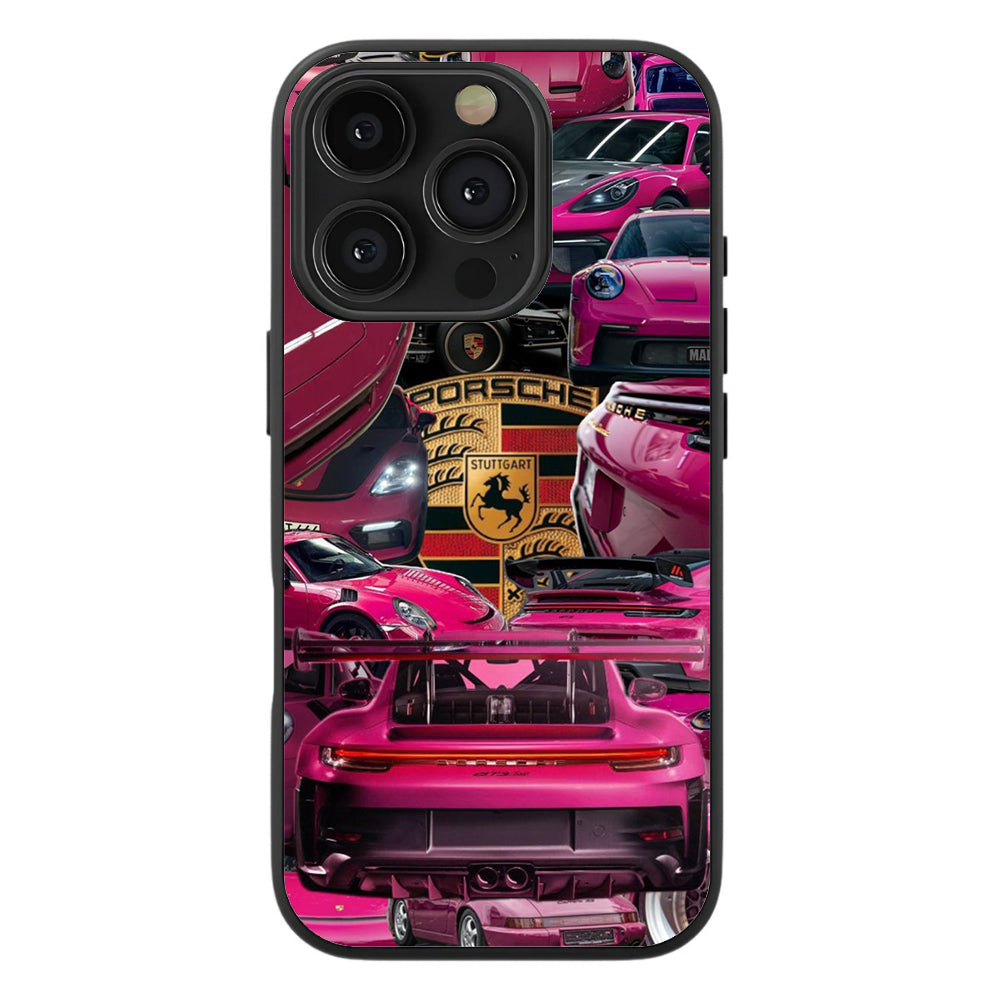 Pink Porsche 911 Collage Premium Tempered Glass Case