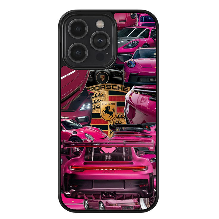 Pink Porche 911 Collage Glossy Metal TPU Case