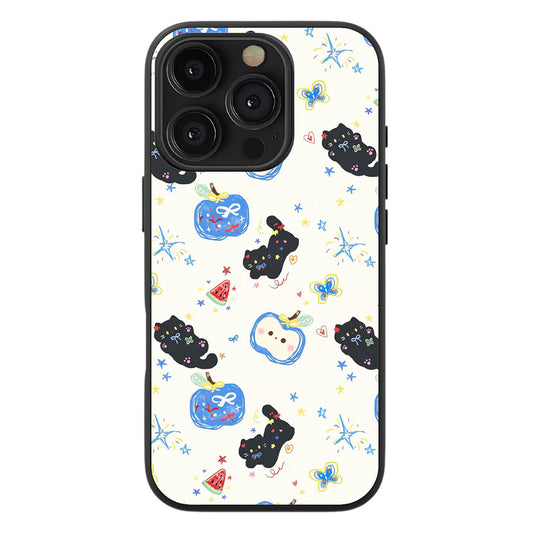 Starry Black Cat Picnic Premium Tempered Glass Case