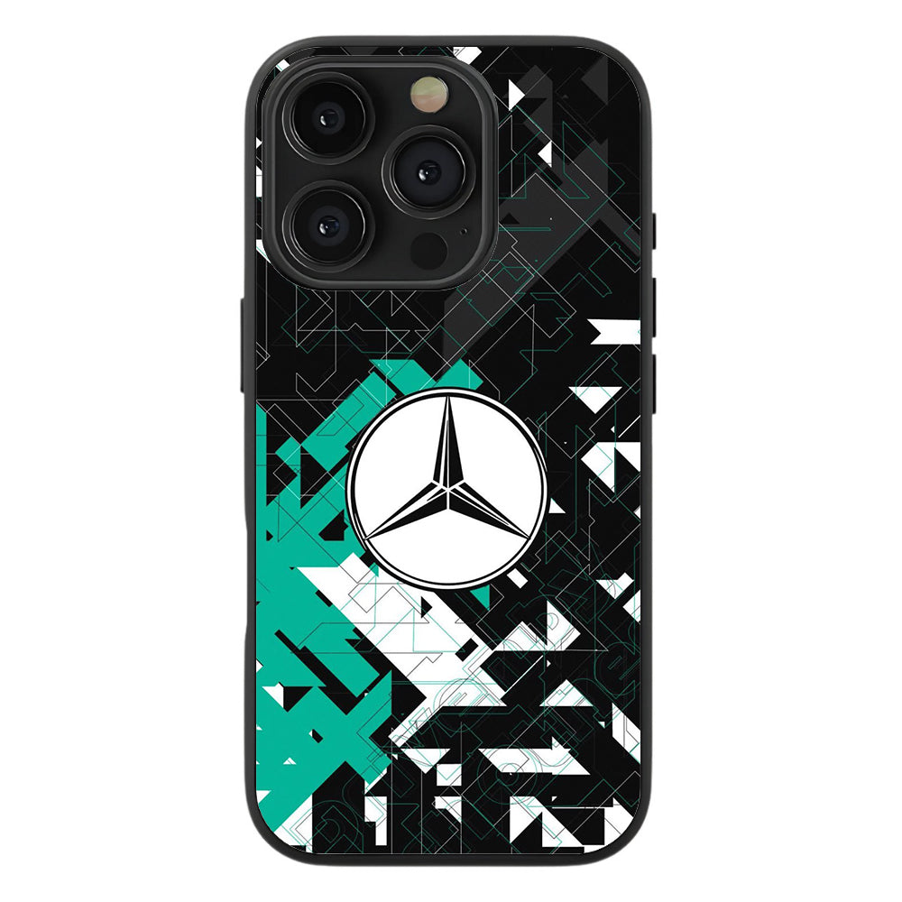 Mercedes Geometric Teal Premium Tempered Glass Case