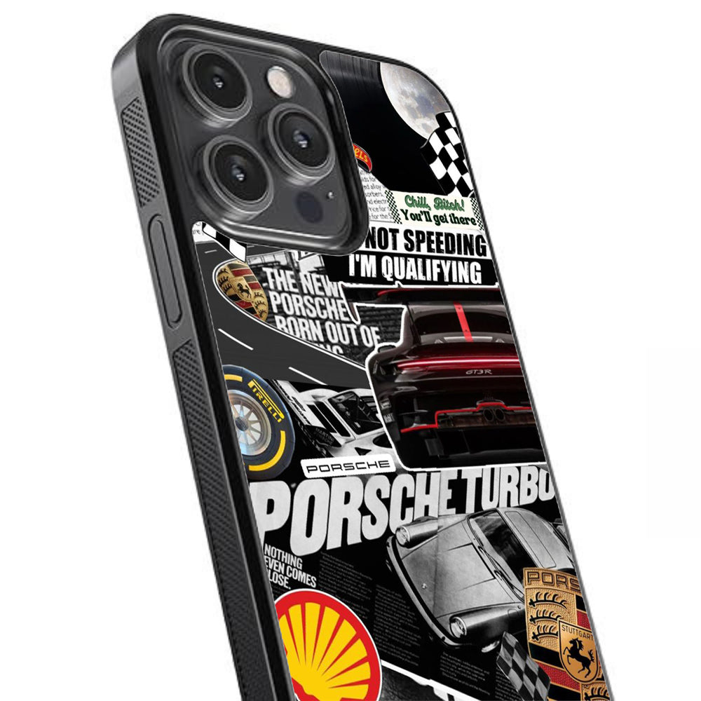 Porsche Automotive Magazine Style Glossy Metal TPU Case