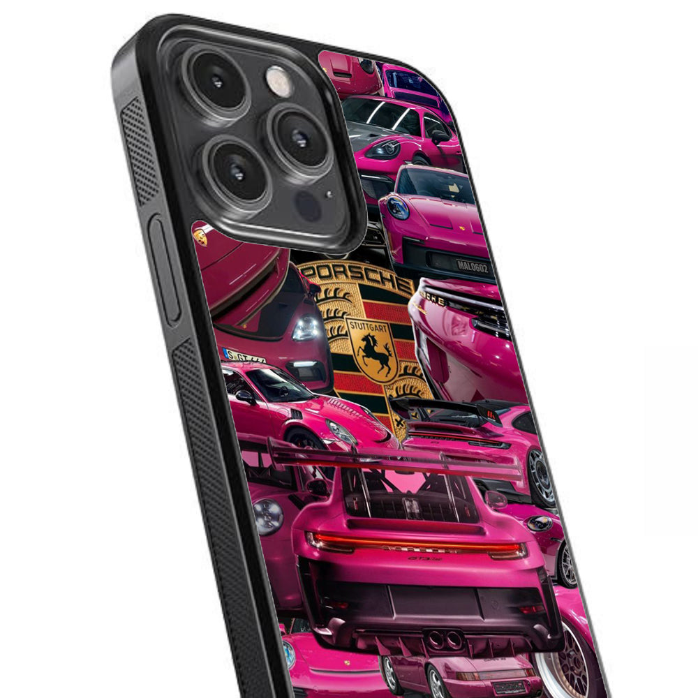 Pink Porche 911 Collage Glossy Metal TPU Case