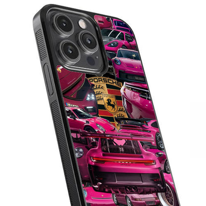 Pink Porche 911 Collage Glossy Metal TPU Case